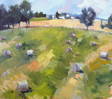 Summer Barns and Bales by Isabelle Abbot at Les Yeux du Monde Art Gallery