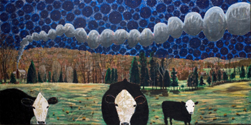 Three Cows and Smoke Diptych by John Borden Evans at Les Yeux du Monde Art Gallery
