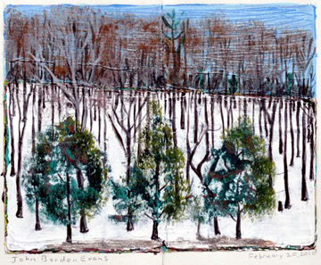 Three Cedars and Snow Diptych II by John Borden Evans at Les Yeux du Monde Art Gallery