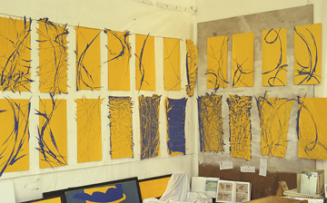 View of studio with work in progress at the American Academy in Rome with Swallows by Sanda Iliescu at Les Yeux du Monde Gallery