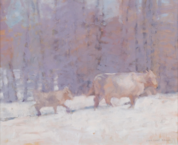 Two Charolais in the Snow, 2010 by Annie Harris Massie at Les Yeux du Monde Gallery