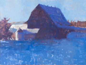 Last Light, Lone Jack Barn in the Snow, January by Annie Harris Massie at Les Yeux du Monde Art Gallery