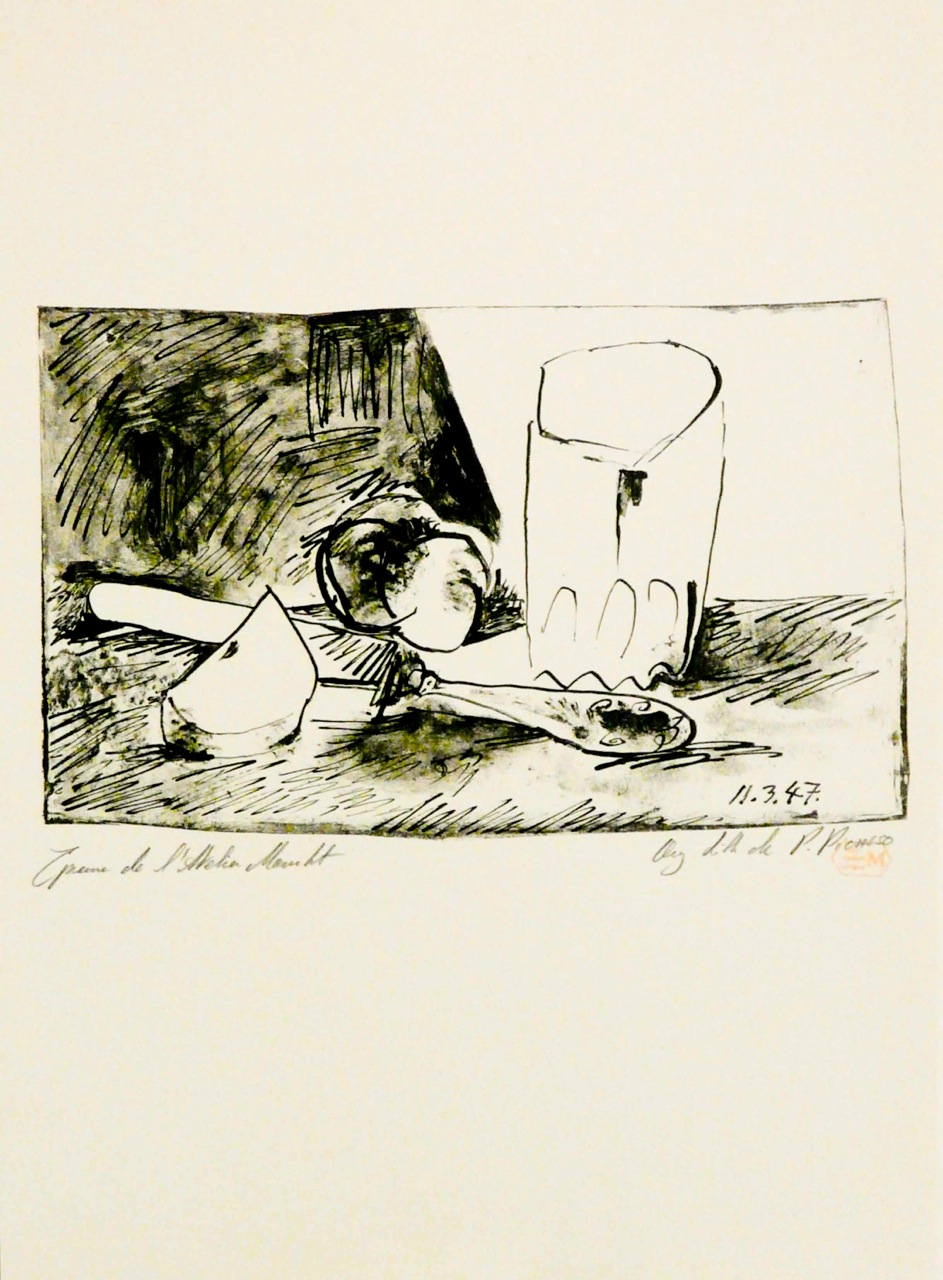 Pommes, verre et couteau by Pablo Picasso at Les Yeux du Monde Art Gallery
